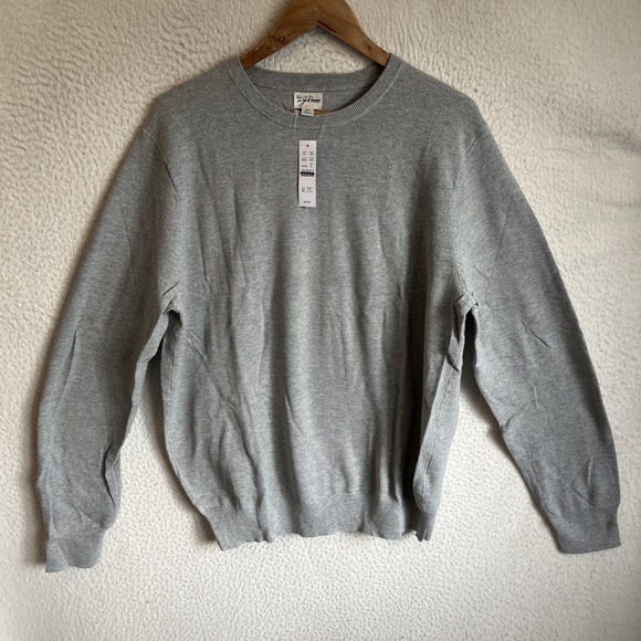 j‎ crew Cotton piqué-stitch crewneck sweater Mens XL Grey - Picture 1 of 7